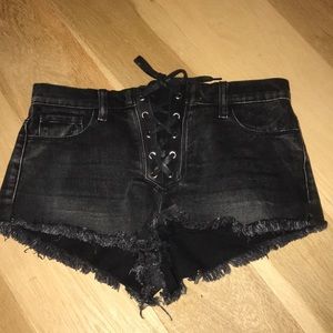 Forever 21 black lace up jean shorts
